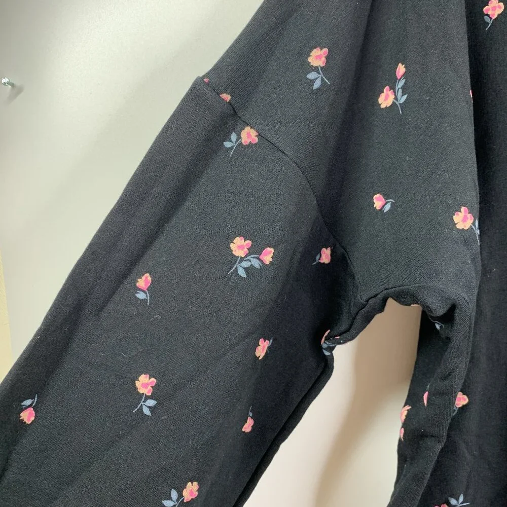 Amour Vert Ebele Floral Printed Luxe Fleece Sweatshirt Top Black Size XL NWT - Picture 4 of 8